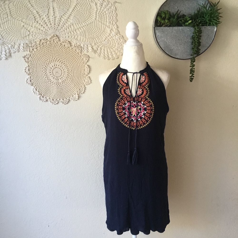 THML high neck sleeveless embroidered shift dress